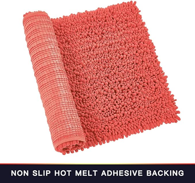 Walensee Large Bathroom Rug Non Slip Bath Mat (24x60 Inch Coral) Water Absorbent Super Soft Shaggy Chenille Machine Washable Dry Extra Thick Perfect Absorbant Best Plush Carpet for Shower Floor