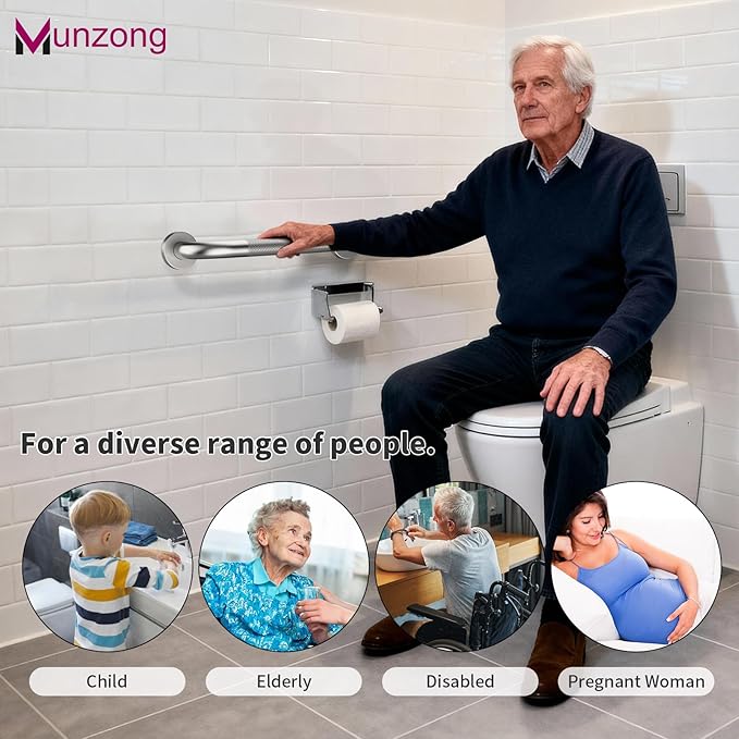 12 Inch Anti Slip Shower Safety Bars,Munzong 2 Pack Bathroom Grab Bars for Bathtubs and Showers,Brushed Nickel Knurled Handicap Balance Bar,Safety Hand Rail Support Elderly Senior Bath Handle