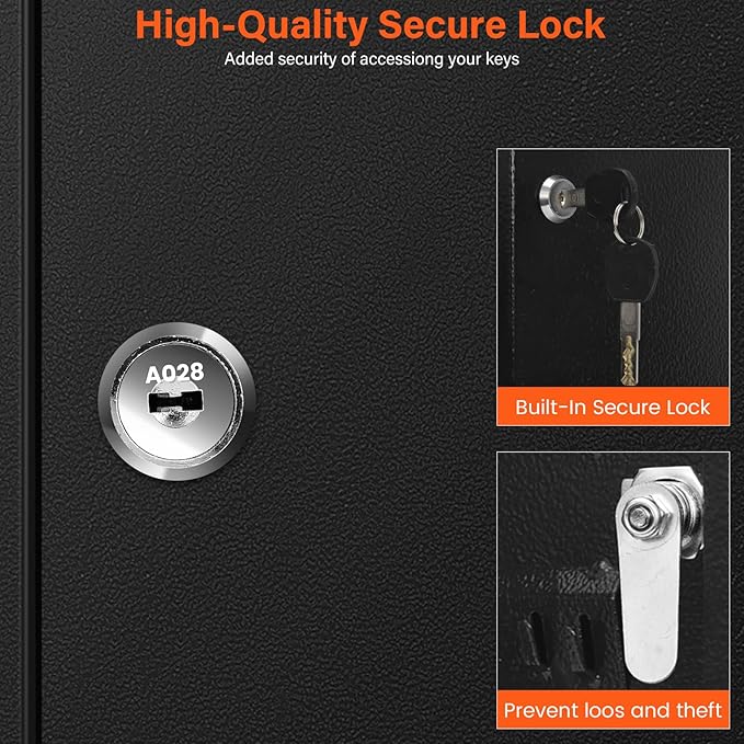 50 Keys Key Cabinet, Anti-Theft Key Lock Box with Key Tags, Adjustable Key Organizer Wall Safe for Car Office House Garage Rental Business