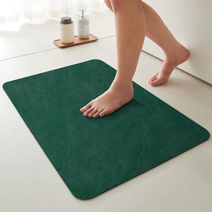 Bathroom Mat Quick Dry, Bathroom Rugs Non Slip Washable Thin Absorbent Bath Mat Fits Under Door Bathroom Floor Mat Perfect for Bath, Shower, or Sink 36"x48" Dark Green