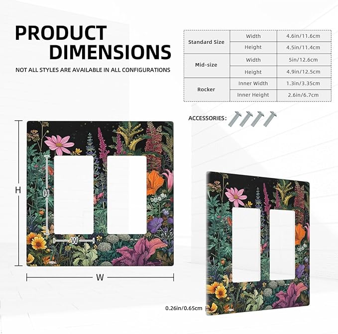 Decorative Outlet Covers Colorful Floral Dark Sky Wildflower Plants 2 Gang Light Switch Cover Plate Double Rocker Wall Plate Gfci Switch Plate Covers for Bathroom Decor