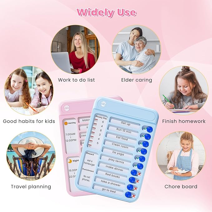 Magnetic Chore Chart for Kids, ADHD Tools for Kids to Do List Check List Chart Board Routine Chart, Visual Schedule for Fridge, Home with 10 Sliders and Magnetic Marker - (Blue+Pink)