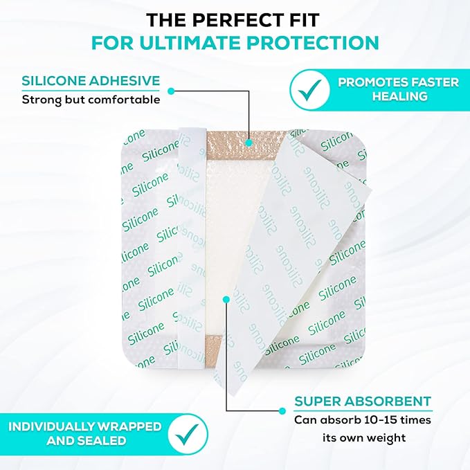 MedVance TM Silicone - Bordered Silicone Adhesive Foam Dressing Size 7"x7" (5"x5" pad), Box of 5 dressings
