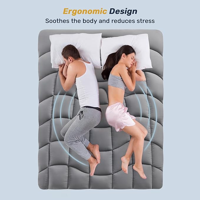 Unikome California King Mattress Pad Waterproof - Ergonomic Quilted Fitted Cal King Mattress Topper, 5-Layers Noiseless Washable Mattress Protector Cover with 8"-21" Deep Pocket (Grey,72x84)
