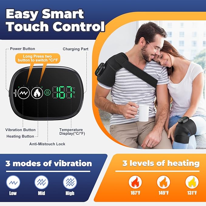 YUANBO Cordless Electric Heated Knee Massager, 3-in-1 Heated Knee Massager with Heat for Knee Elbow Shoulder Wrap with 3 Vibration & Heating Modes