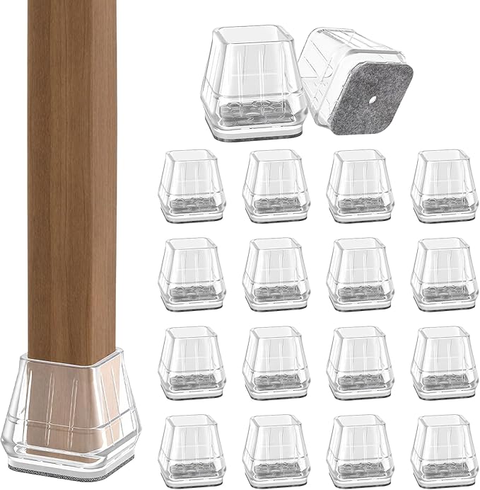 24PCS Square Chair Leg Floor Protectors for Hardwood Floors, Thicken Rubber Chair Leg Cap Covers, Non Slip Furniture Leg Pads to Protect Wood Tile Floors from Scratches and Reduce Noise