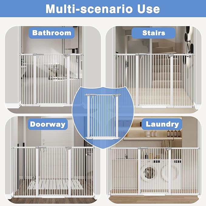 65.7"-72.2" Extra Wide Baby Gate, 40.5" Tall Dog Gate Indoor,Walk Through Pet Gates for Doorways Kitchen No Drilling Auto Close Pressure Mounted Safety Child Toddler Gate, White