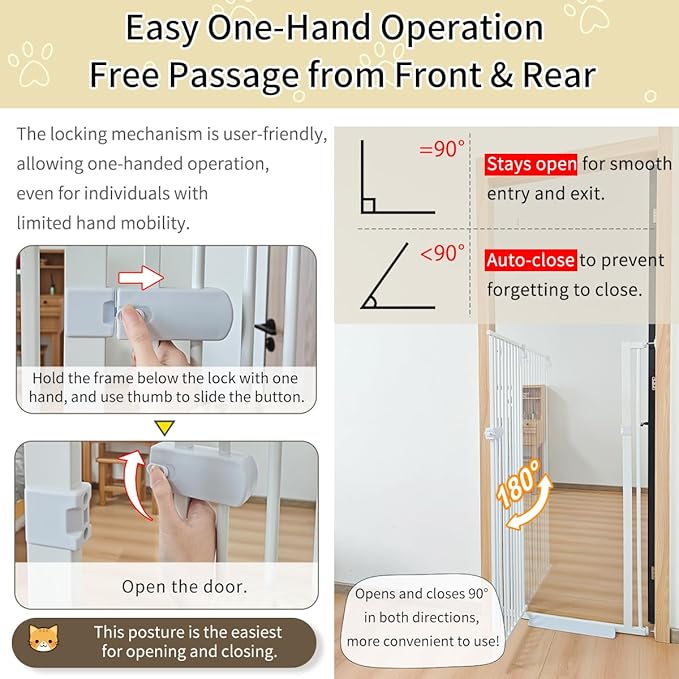 Lumizone Extra Tall Cat Gate 61.02" High Pressure Mounted Extra Wide 2025 New (17 Sizes) 1.37" Gap No Drilling Auto-Close One-Handed Operation Tall Pet Gate for Dogs(White, 61.02" H x 42.52"-46.64" W)