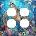 Outlet Covers Nautical Sea Turtle Coral Jellyfish 2 Gang Double Duplex Decorative Light Switch Covers Electrical Wallplates Socket Faceplate For Kids Room Nursery Decor