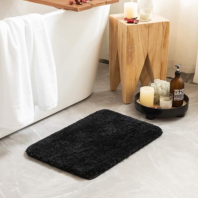 MIULEE Black Absorbent Bath Rugs, Soft Large Bathroom Mats Non-Slip and Quick-Drying for Bathroom Floor Bathtub Showers, Machine Washable Carpet (24 x 36 Inches)