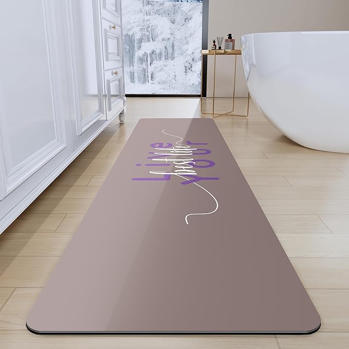 Bath Mat - Super Absorbent Non Slip Quick Dry Thin Rubber Mats for Bathroom Floor, Fit Under Door, Shower Rug for Bathtub, Beige