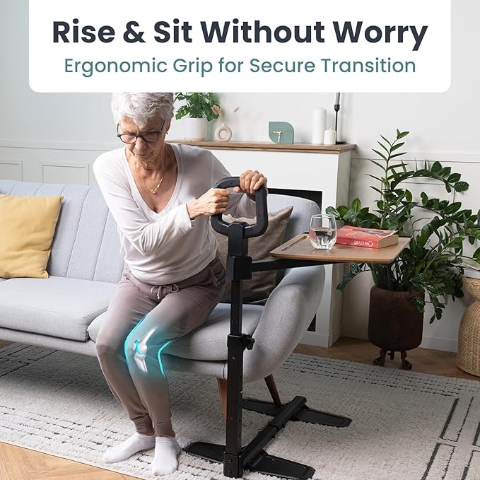 PELEGON Tray Table, 360° Swivel Table for Recliner, Adjustable Height with X-Large Table for Eating and Laptop, TV Trays for Couches & Chairs with Ergonomic Stand Assist Safety Handle for Elderly