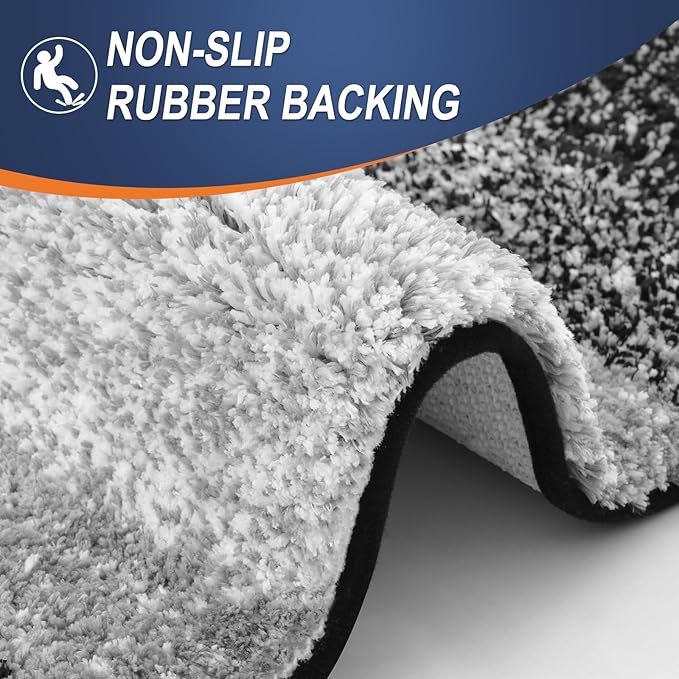 OLANLY Bathroom Rug Set 2 Piece, Soft Absorbent Microfiber Bath Rug Set, Non-Slip, Machine Wash Dry, Plush Shaggy Bath Mats for Bathroom (47"x20"+24"x16", Black)