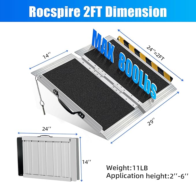 2FT Portable Wheelchair Ramp – 800lb Capacity, Folding Non-Slip Aluminum Handicap Ramp, Ramps for Wheelchairs for Home, Doorways, Stairs, Thresholds, Car Curbs, Scooters & Carts