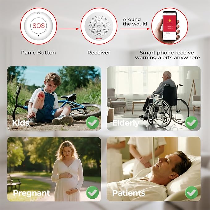Caregiver Call Button Wireless Call Button for Elderly at Home,WiFi Panic Button,Life Alert Systems for Seniors No Monthly Fee (whiter3)
