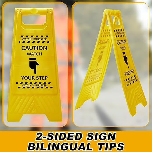 3 Pcs Caution Watch Your Step Sign Safety Double Sided Floor Heavy Duty Plastic Warning Caution Sign for Home Yard Outdoor Wet Floor Step, 24 x 11.6 x 8 Inch, Black on Yellow