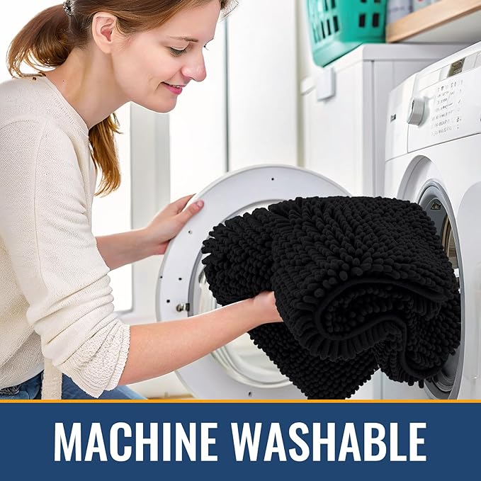 Arotive Bathroom Rugs 47x17, Extra Soft Absorbent Shaggy Chenille Bath Rugs, Machine Washable Rubber Backing Non-Slip Bath Mats for Bathroom Floor Tub and Shower, Home Decor Accessories, Black