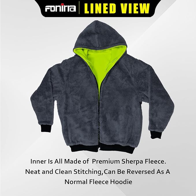 FONIRRA Men's High Visibility Safety ANSI Class 3 Lined Fleece Hoodie Sweatshirt with Black Bottom Jumper Workwear for Men(Yellow,5XL)