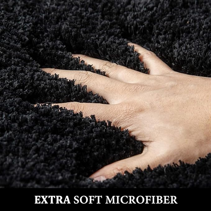 MIULEE Black Bathroom Rugs Non Slip Bath Mat 24'' x 48'' Shaggy Soft Bath Rug Plush Microfiber Absorbent Water for Shower Tub Machine Washable (Black, 24x48 Inches)