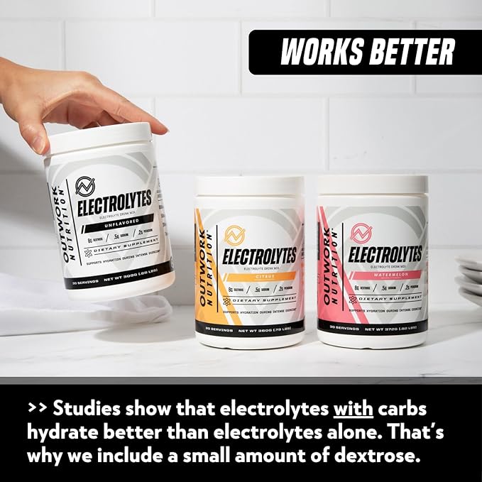 Outwork Nutrition Electrolytes Powder - Hydration Powder for Exercise Endurance & Muscle Cramp Relief - Instant Hydration, Electrolyte Drink Mix - Unflavored, 30 Serv