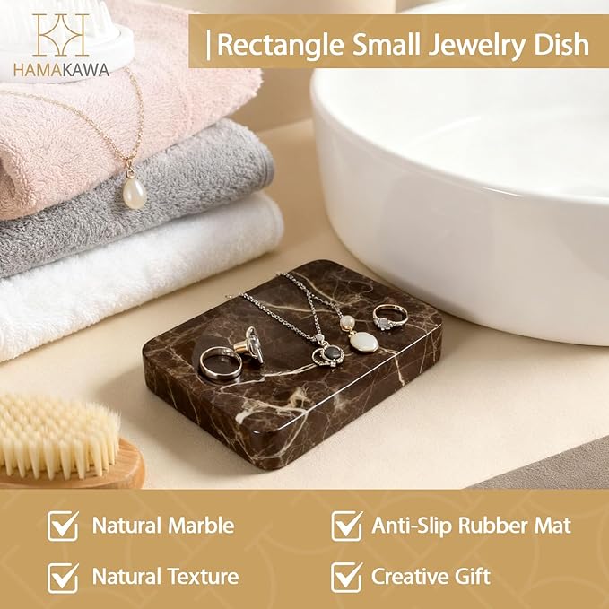 Natural Marble Soap Dish, Emperador Dark Rectangle Jewelry Dish, Dark Brown Style Shower Soap Holder, Modern Stone Sponge Holder, Bar Soap Saver Tray for Bathroom, Kitchen, Easy to Clean