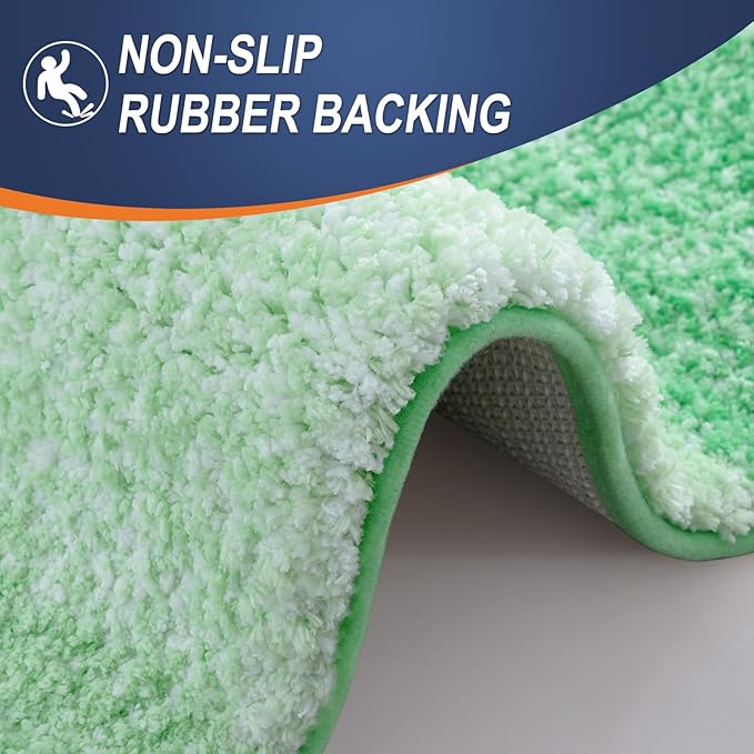 OLANLY Bathroom Rug Set 2 Piece, Soft Absorbent Microfiber Bath Mats and U-Shaped Contour Toilet Rug, Non-Slip, Machine Wash Dry, Plush Shaggy Bath Mats for Bathroom (30"x20"+24"x20", Green)
