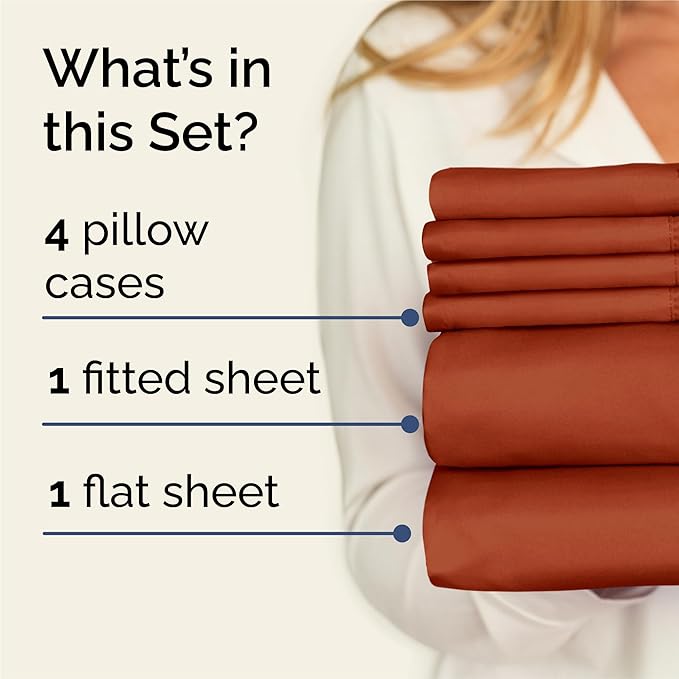 King 6 Piece Sheet Set - Cooling & Breathable Bed Sheets - Hotel Luxury Bed Sheets for Women, Men, Kids & Teens - Bedding with Deep Pockets & Easy Fit - Soft and Wrinkle Free - King Terracotta Sheets