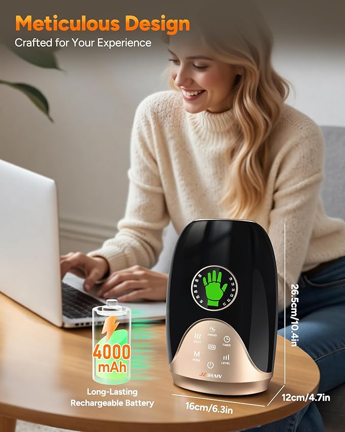 Hand Massager with Heat and Compression : Hand and Wrist Massager with Customizable Modes, Finger Stretch Function, Visual Display, Palm Roller - Daily Comfort for Women, Men, Home, Office Use