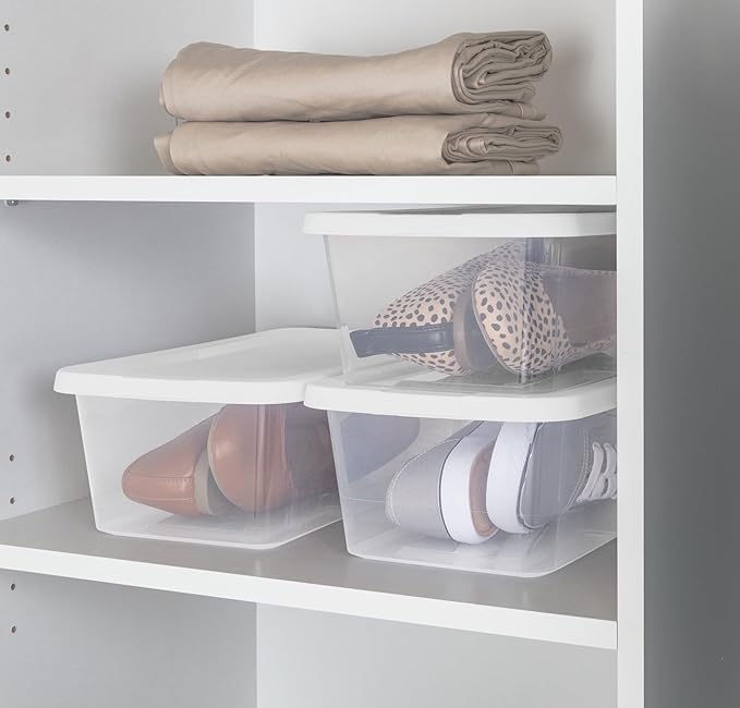20-Pack 6 Quart Storage Boxes – Clear Plastic Storage Bin with Snap, Shoe Boxes,Stackable Bins for Closet, Kitchen Storage, Office Organization,White