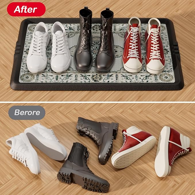 Rubber Boot Tray,Non-Slip Boot Mat with Lip,Waterproof Shoe Tray,Indoor Outdoor Multi Use Catch All Trays,Cleaning Mat for Entryway,Pets Garden,Mudroom,Garage