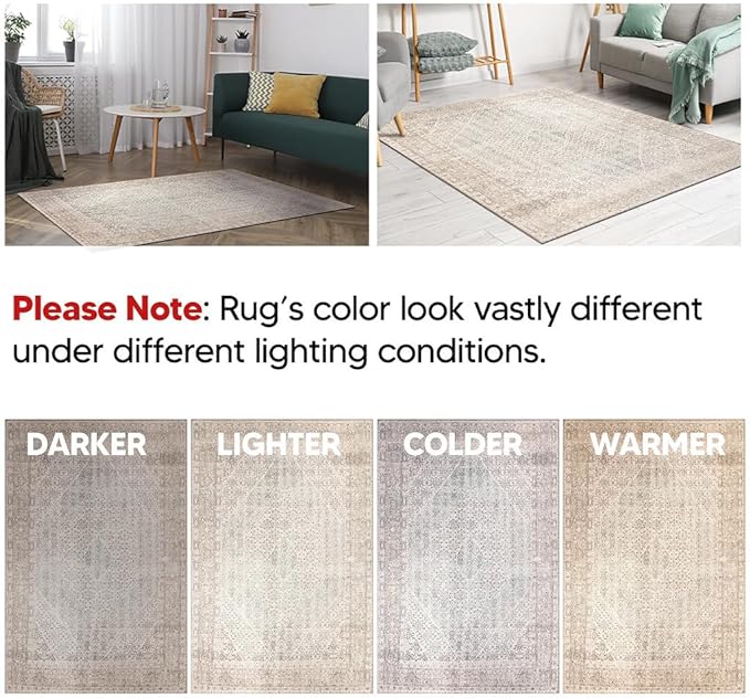 Keen Home Design 9x12 Rug - Machine Washable Area Rug with Non-Slip Backing, Ideal for Living Room, Dining Room, Bedroom - Vintage, Easy Clean, Durable, Low Pile Rug - (9' x 12')