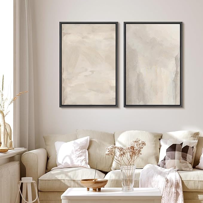 MUDECOR Framed Canvas Print Wall Art Abstract Neutral Tones Minimalist Earthy Color Palette Illustrations Modern Art Decorative Chic for Living Room, Bedroom, Office - 24"x36"x2 Black