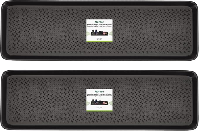 Matace 2 Pack Rubber Extra Large Shoe Tray for Entryway,Long Boot Tray,Slim Boot Mat for Indoor and Outdoor Use,16x55 in, Rectangular (Pack of 2)