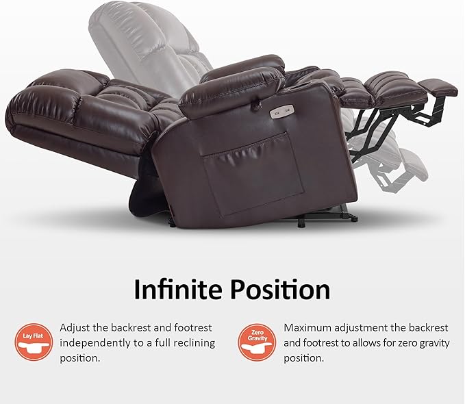 MCombo Dual Motor Power Lift Recliner Chair for Elderly, Lay Flat Lift Chair with Heat and Massage, Petite Wide Lift Chair, Cup Holders, USB A&C Ports, Faux Leather R7894 (Dark Brown, Small-Wide)