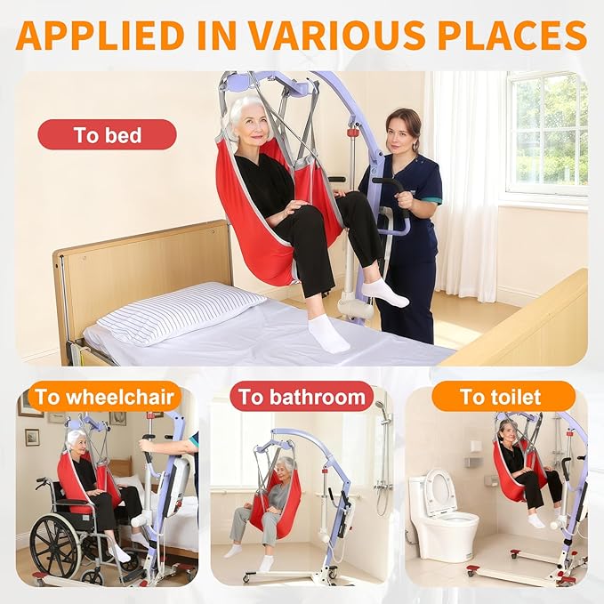 Patient Lift Divided Leg Sling – Heavy Duty 500 lbs Capacity, Easy Hygiene Access with Handles & Pocket, Machine Washable – Small/Medium/Large for Elderly, Disabled & Bariatric Care (Red, M)