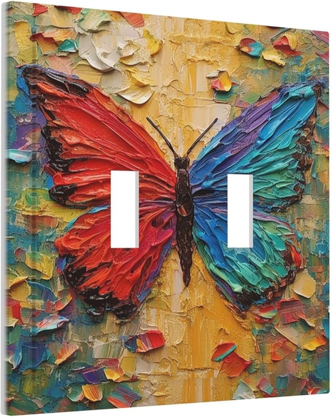 Decorative Switch Plates Colorful Butterfly Animal Insects Wall Art Abstract 2 Gang Double Toggle Outlet Light Switch Cover Wall Plate Electrical Faceplate for Bedroom Home Decor