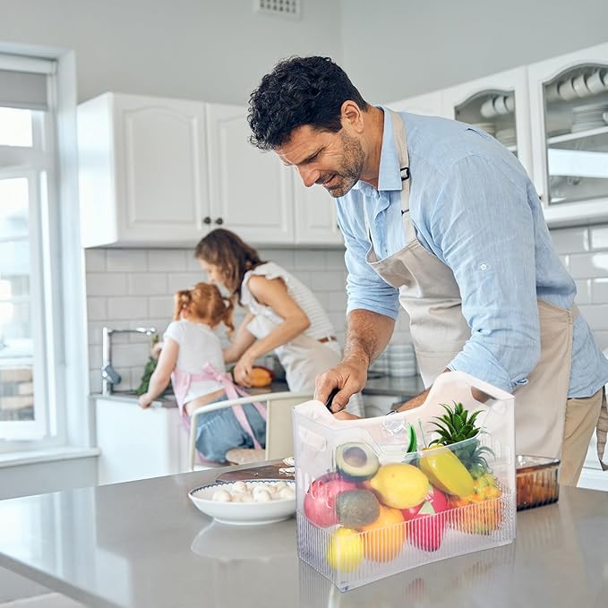 4 Pcs Plastic Freezer Organizer Bins with Wheel Tall Narrow Kitchen Pantry Organizer Snack Storage Containers for Office Refrigerator(10 x 13.3 x 5.5 Inch)