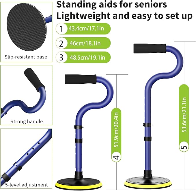 Standing Aid for Seniors Stand Assist Aid Devices & Supports for Elderly Help Get Up from Floor Standing Mobility Aid Tool Rising Indoors Garden Housework Bedroom Bathroom Bedside Matte Blue