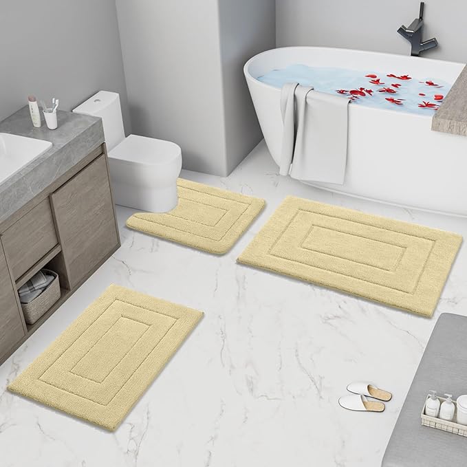 Buganda Bathroom Rugs, 24" x 16", Soft and Absorbent Microfiber Bath Rugs, Non-Slip Shaggy Shower Carpet, Machine Wash Dry Bath Mats for Bathroom Floor, Tub and Shower, Beige