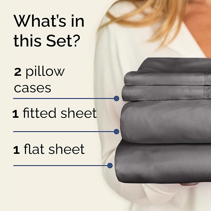 Twin 4 Piece Sheet Set - Cooling and Breathable Bed Sheets - Hotel Luxury Bed Sheets for Women, Men, Kids & Teens - Bedding with Deep Pockets & Easy Fit - Soft and Wrinkle Free - Twin Dark Grey Sheets