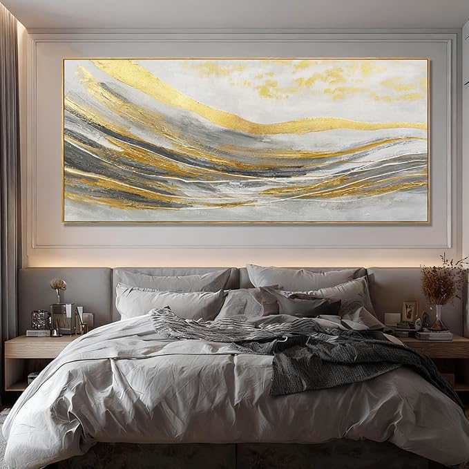 Artexist Abstract Wall Decor White and Gold Line Canvas Art Pictures Vintage Wall Art 32"x70" Large Artwork for Living Room Office Art