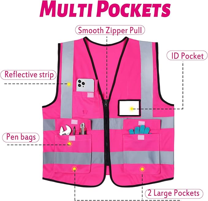 EBOOT 10 Pcs Safety Vests High Visibility Safety Vest with Reflective Strips for Construction Outdoor Running Cycling Walking