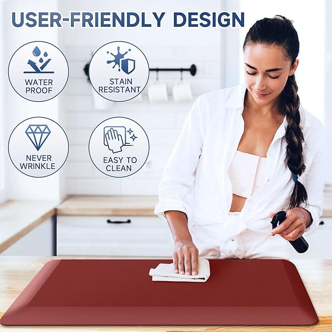 4/5 Inch Thick Kitchen Mats for Floor, StepRite Kitchen Rug for Standing Desk, Non-Slip, Thicker, Stain & Water Resistant, Comfort Anti Fatigue Floor Mat for Home, Kitchen, Office - Red,54 * 22''