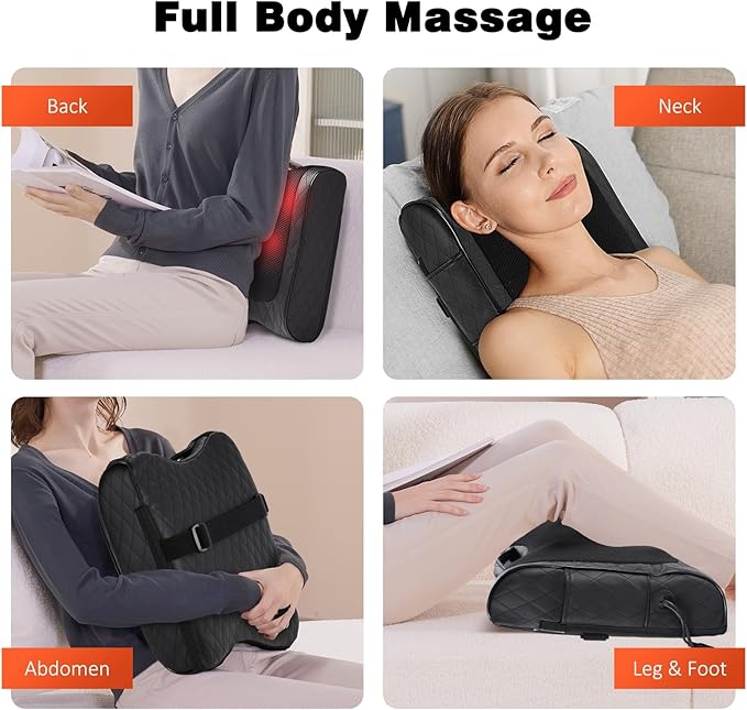 Boriwat Back Massager with Heat, Percussion & Shiatsu 2-in-1 Massager for Lower Back Pain Relief, 3D Deep Tissue Kneading Massage Pillow for Back, Waist, Leg, Foot Relax, Gifts for Women Men