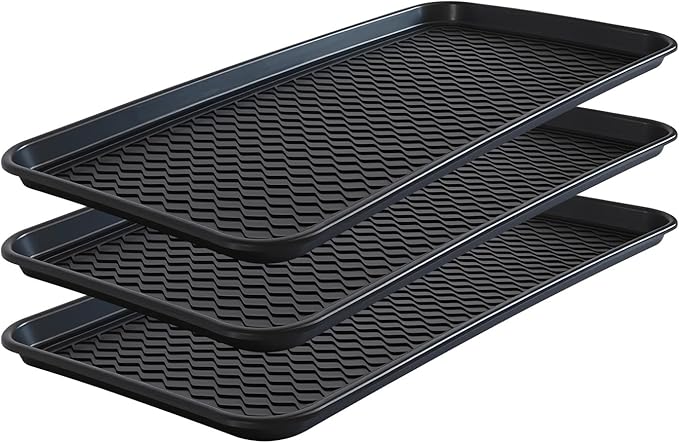 Boot Tray for Entryway, 3 Pack Waterproof Shoe Trays for Indoor Outdoor Use 30"x15" Durable Shoe Mat with Raised Edge, Non-Slip Tray for Boots, Pets, Garden & Muddy Shoes