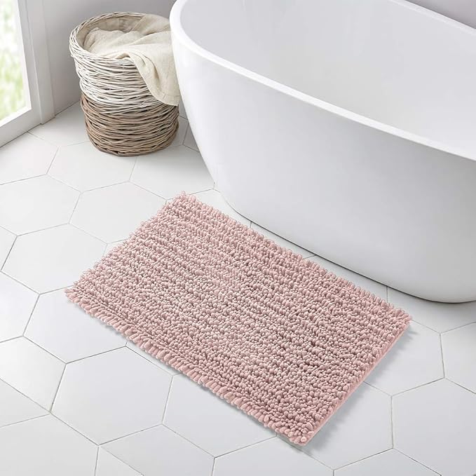 Walensee Bathroom Rug Non Slip Bath Mat (36x24 Inch Dusty Pink) Water Absorbent Super Soft Shaggy Chenille Machine Washable Dry Extra Thick Perfect Absorbant Best Large Plush Carpet for Shower Floor