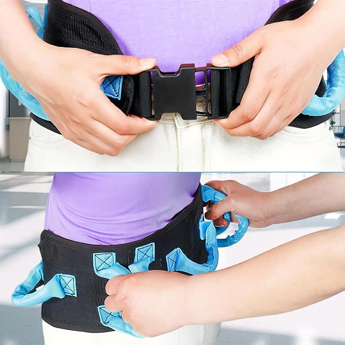 Transfer and Walking Gait Belt, Rehabilitation Assistive Device Safety Gait Belt with 7 Handles, Stroke Patients Standing Walking Recovery Training Belt
