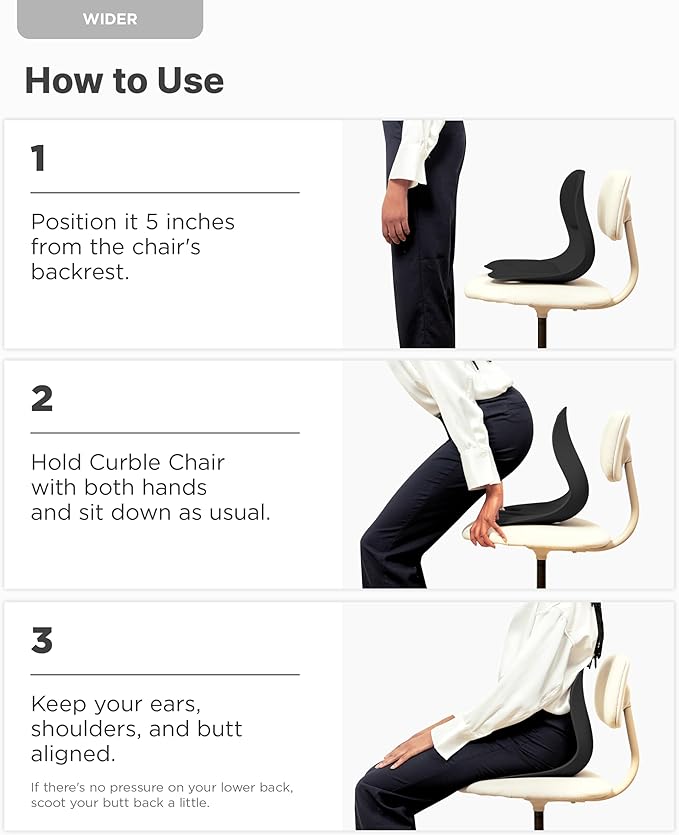 curble Wider(Standard Wide) 2PACK – Ergonomic Back Support Chair, Lumbar Support for Posture Correction & Back Pain Relief, for Office, Floor Seat and Work from Home, Patented(2P Black)