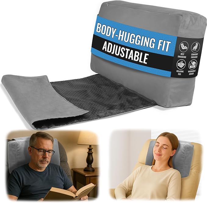 Recliner Headrest Pillow, Versatile Neck Support Cushion with Velvet Cover for Adults, Ideal Accessory for Chair, Couch, Office, Bed, Lumbar Pain Relief, Travel, Lounging, Gray