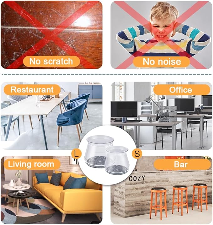 32 Pcs Chair Leg Floor Protectors - Silicone Felt Pads, Scratch-Proof & Noise-Free, Easy Smooth Moving, Large Size (Fits Round Chair Legs: 1-5/16" to 2" Diameter)